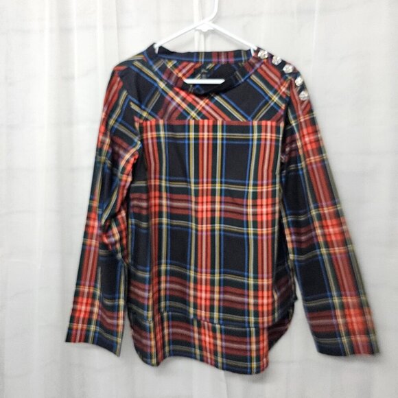 J. Crew Blue Red Plaid Preppy Blouse Hi-Low 10T - Picture 8 of 11